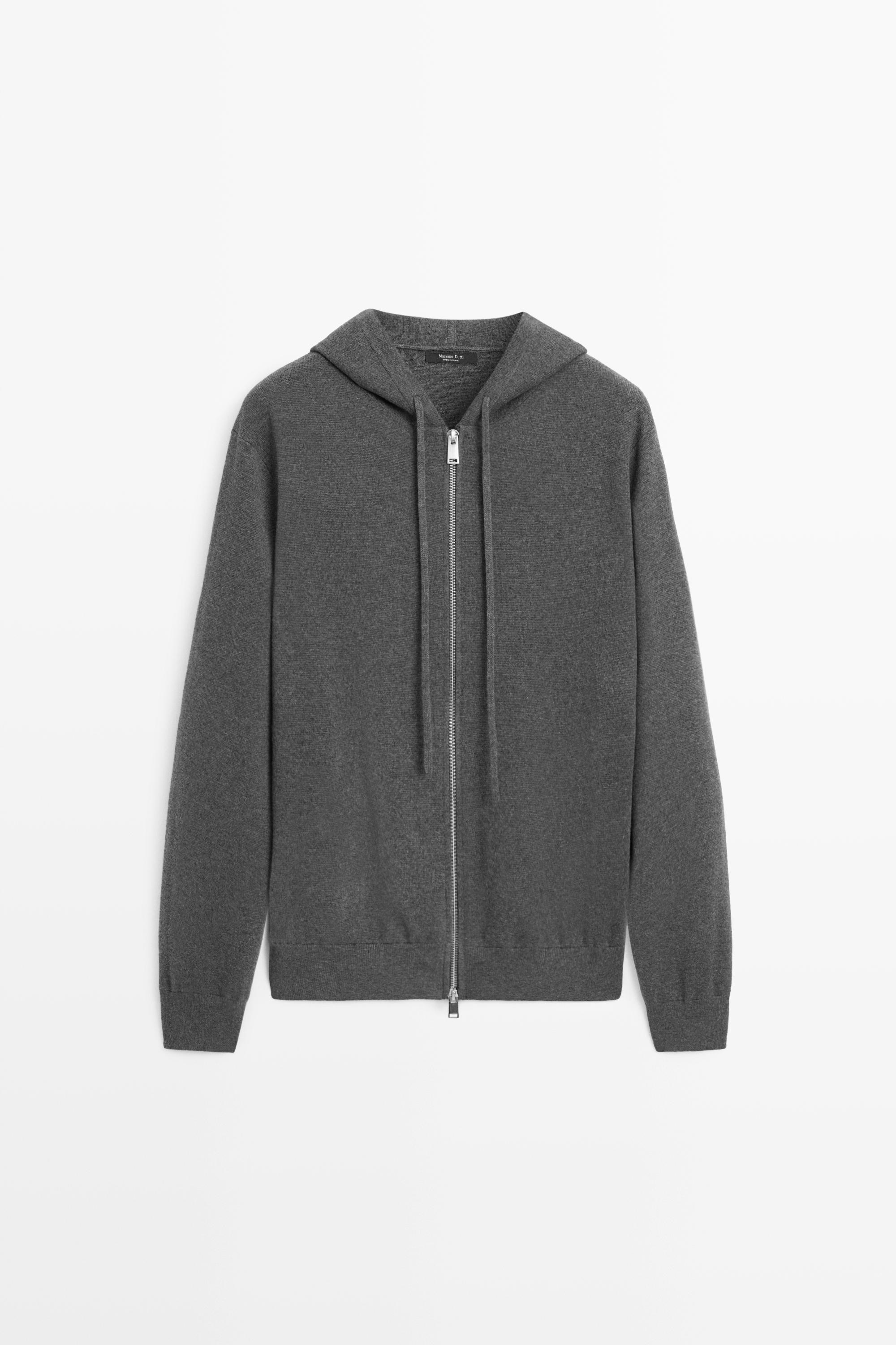 Cotton blend knit hooded cardigan